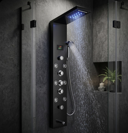 Colonne de douche en Nickel Brossé LED - Lovinox Aqualium