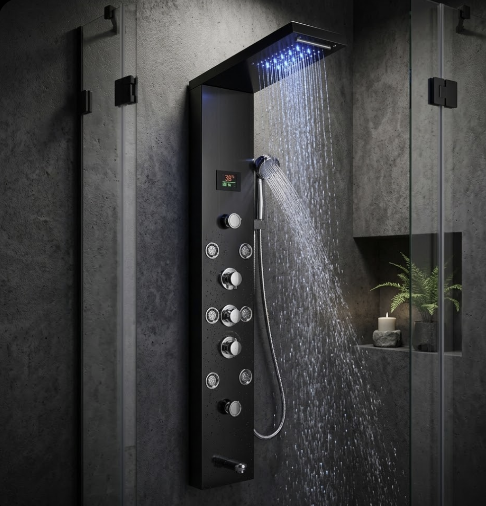 Colonne de douche en Nickel Brossé LED - Lovinox Aqualium