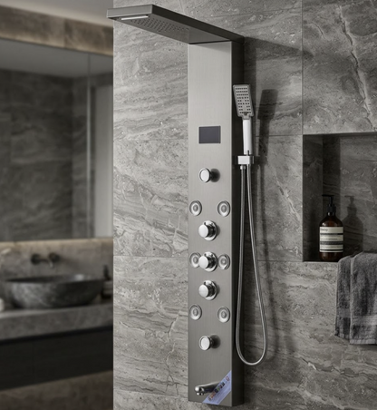 Colonne de douche en Nickel Brossé LED - Lovinox Aqualium